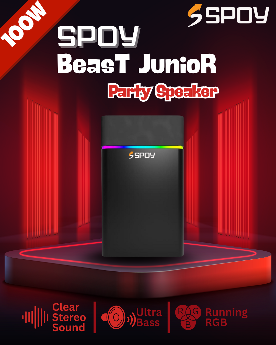 Spoy Beast Pro 100W Party Speaker with In-built RGB Lights