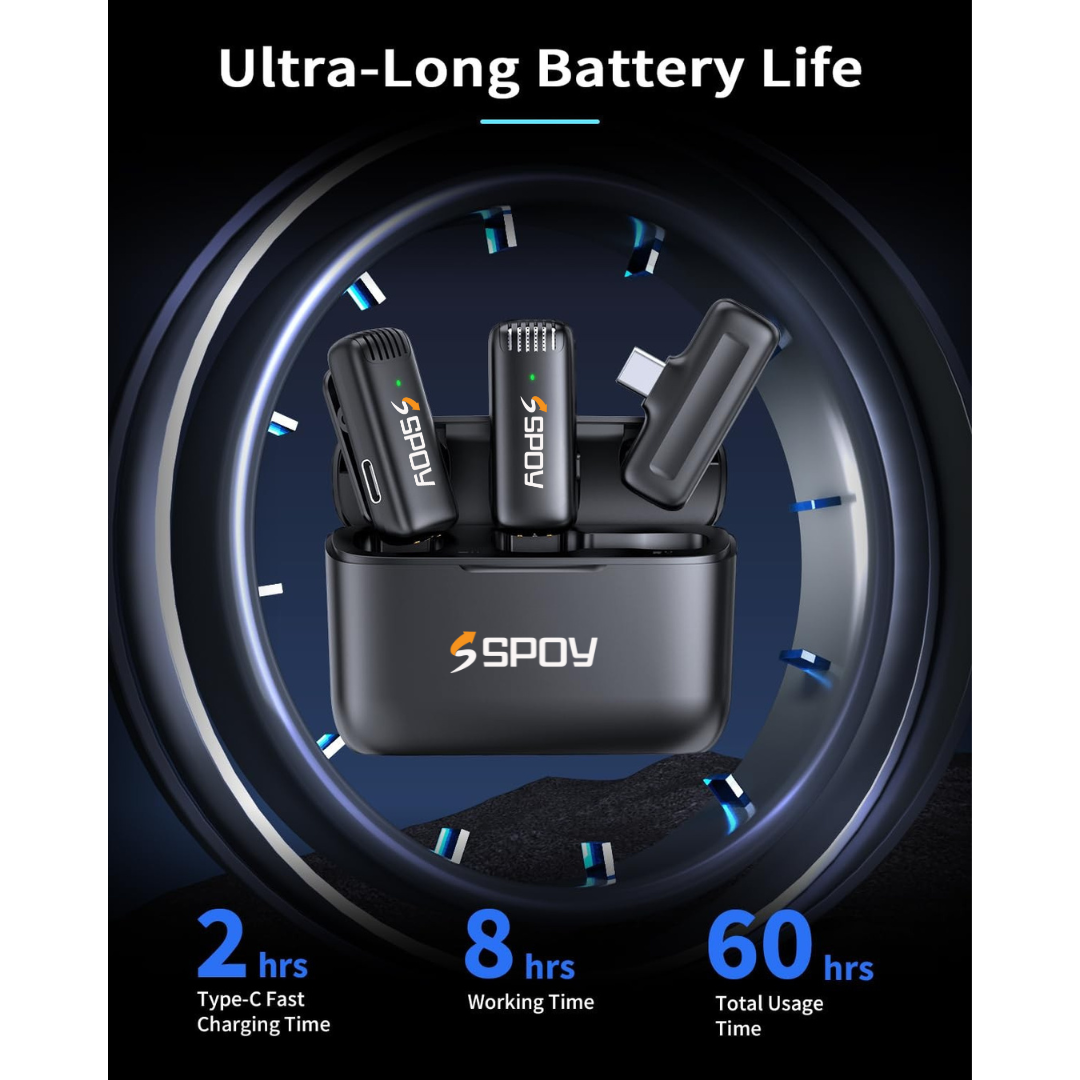 स चार्जिंग केस के साथ SPOY AB3 वायरलेस माइक लावेलियर माइक्रोफोन