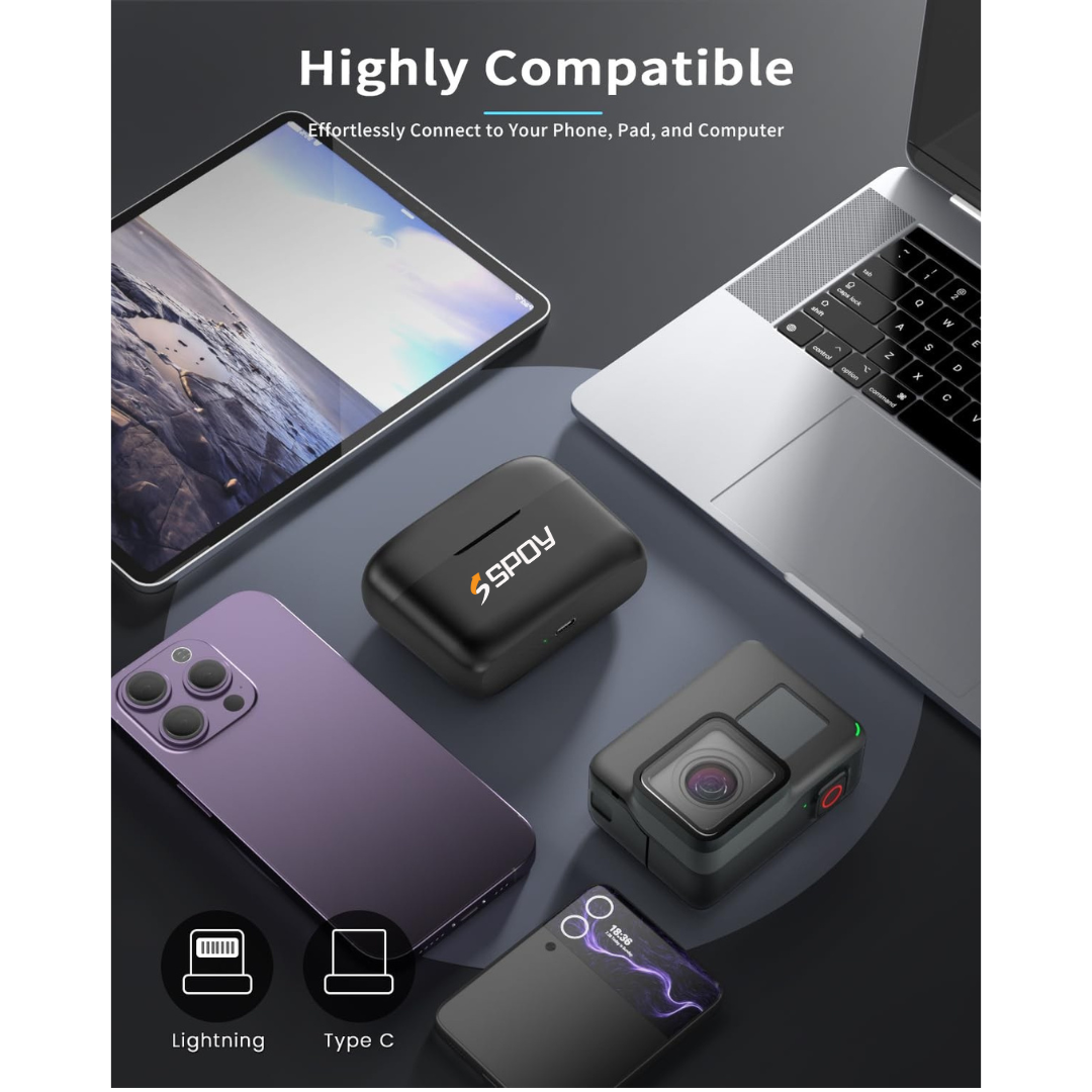 स चार्जिंग केस के साथ SPOY AB3 वायरलेस माइक लावेलियर माइक्रोफोन