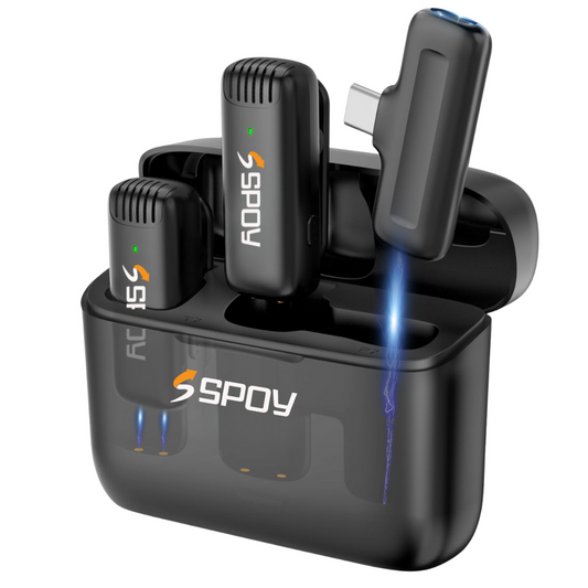 SPOY AB3 Wireless Mic Lavalier Microphone with Charging Case