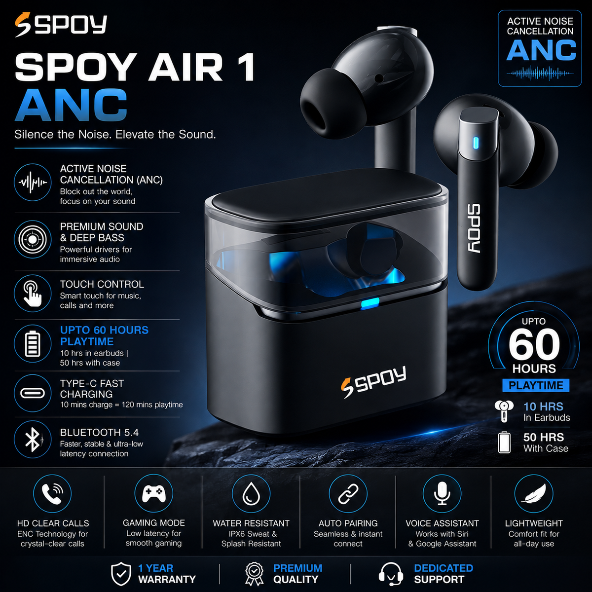 SPOY AIR1 Earbuds (ANC+ENC)