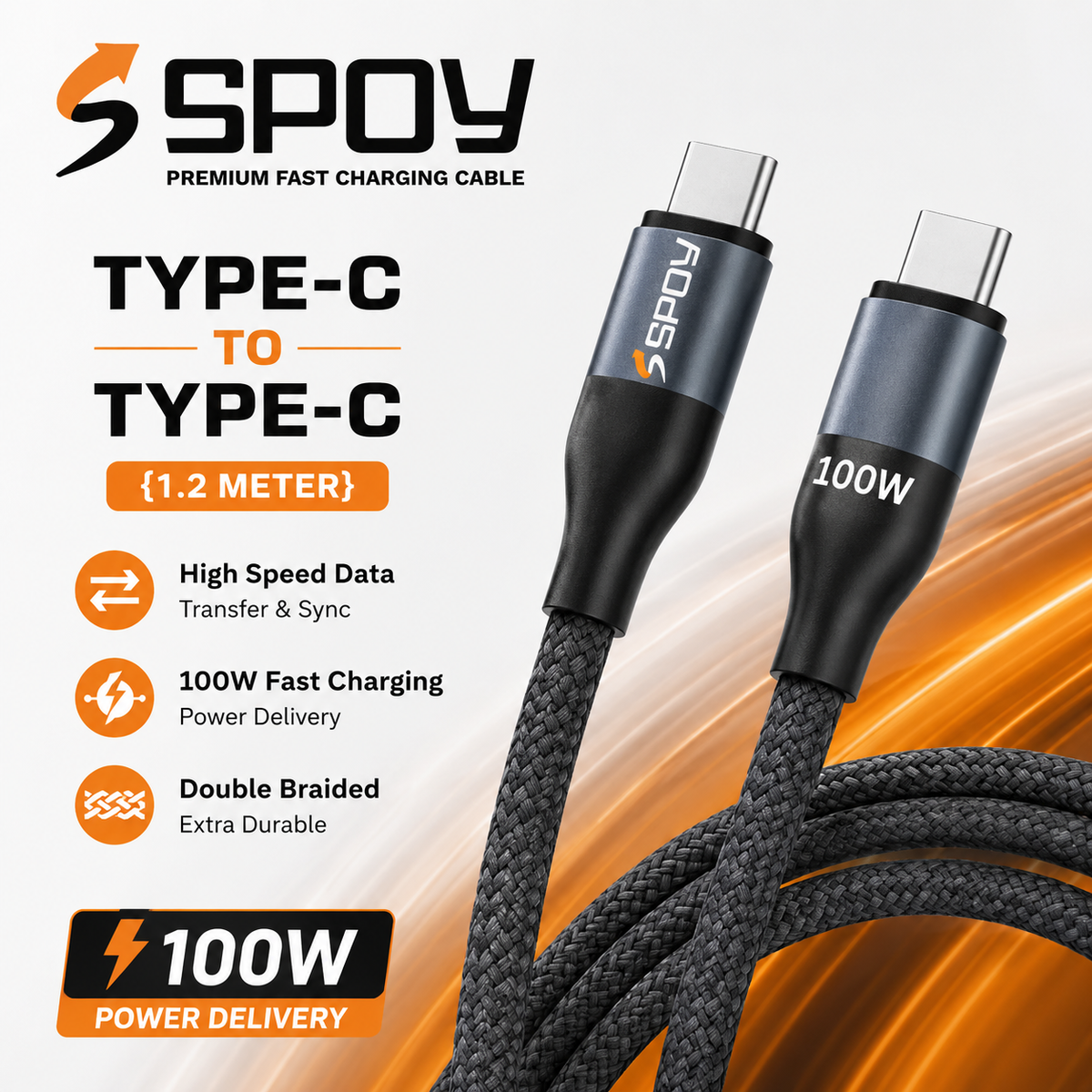 SPOY NYLON BRAIDED 100W Type-C to Type-C Cable