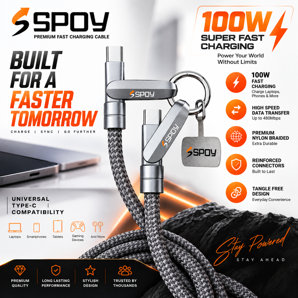 SPOY Aluminum Type-C to Type-C Cable