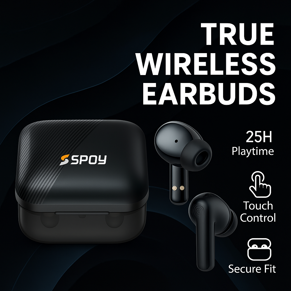 SPOY Prime Buds | 25H Playtime | Bluetooth 5.4 | IPX5 Waterproof | Touch Control | True Wireless Earbuds