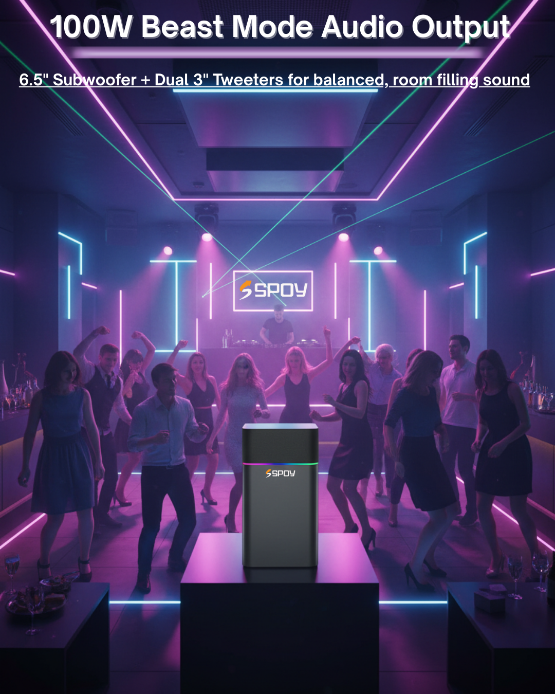 Spoy Beast Pro 100W Party Speaker with In-built RGB Lights